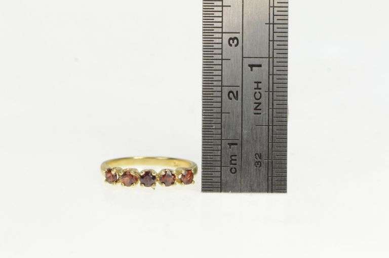 14K Yellow Gold Classic Five Stone Vintage Garnet Band Ring
