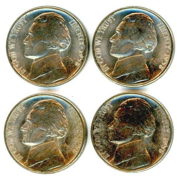4 1938 Jefferson Nickels in Gem BU