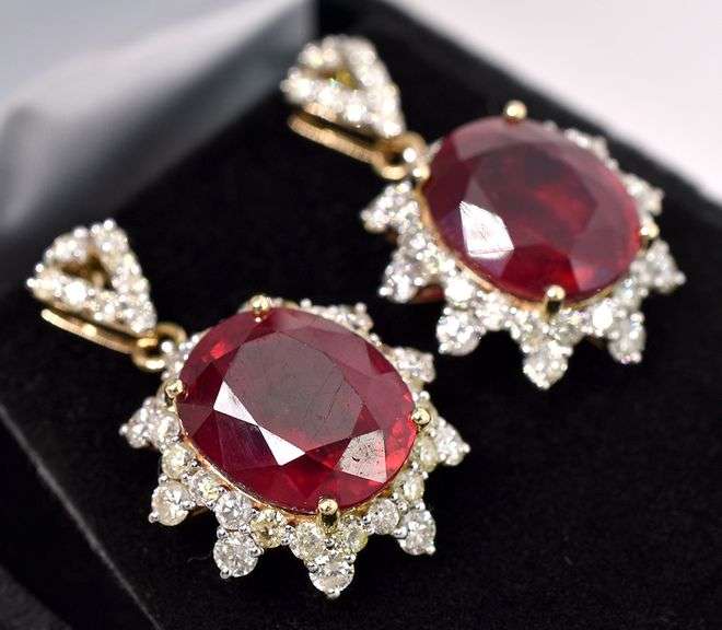 Ravishing Ruby and Diamond Dangle Earrings in 14K Yellow Gold