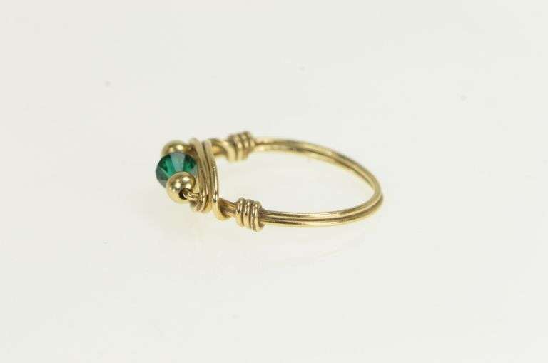 14K Yellow Gold Retro Sim. Emerald Ornate Wrap Vintage Ring
