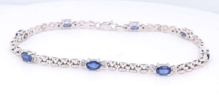 Handsome White Gold Blue Sapphire Link Bracelet