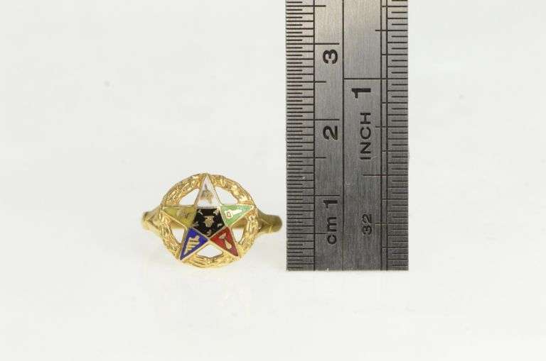 14K Yellow Gold Enamel Order of the Eastern Star Signet Ring