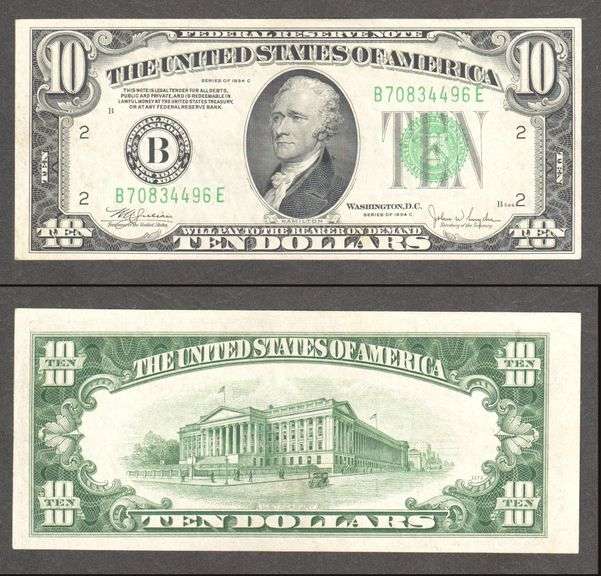 $10 1934-C FRN  NY About Uncirculated