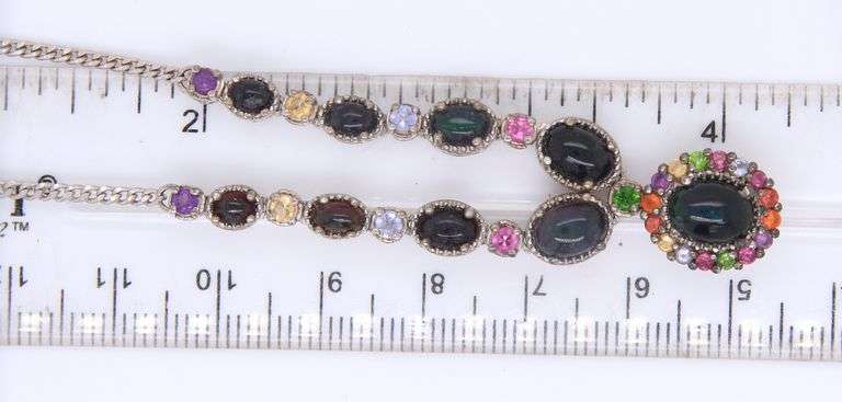 925 Sterling Silver Black Onyx  and Multi Color Stone Necklace