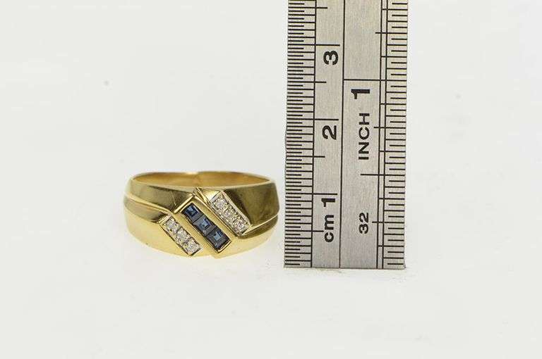 10K Yellow Gold Princess Syn. Sapphire Diamond Squared Ring