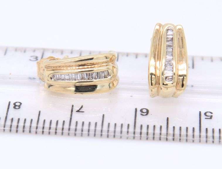 Sparkling Yellow Gold Baguette Diamond Accent J Hoops