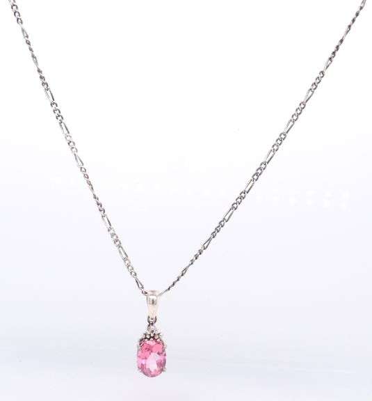 Pink Topaz Pendant on Figaro Chain Neckalce
