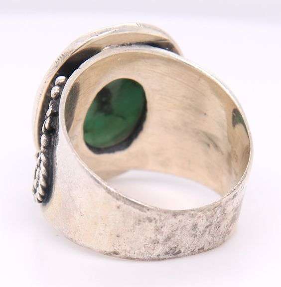 Art Deco Vintage 925 Sterling Silver Malachite Ring