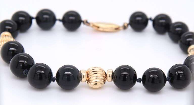 Fantastic Black Onyx and Gold Ball Bead Bracelet