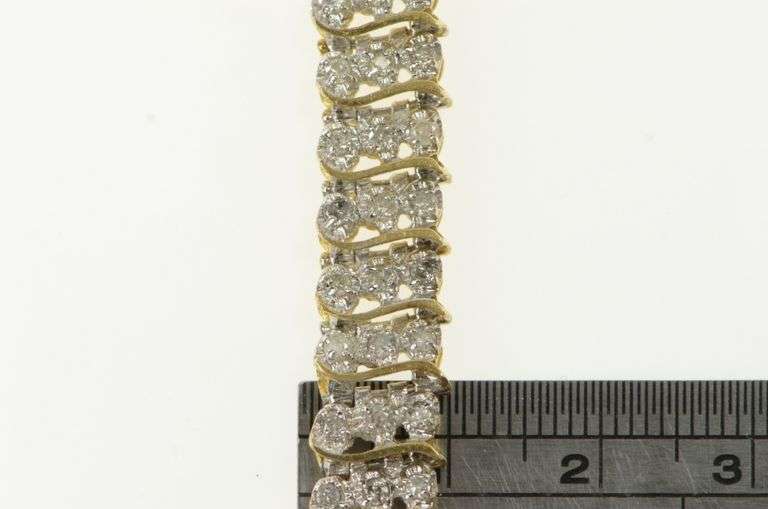 14K Yellow Gold 1.14 Ctw Diamond Wavy Bar Link Tennis Bracelet