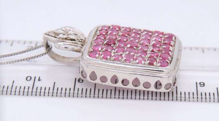 925 Sterling Silver Pink Topaz Square Pendant on Box Chain Necklace