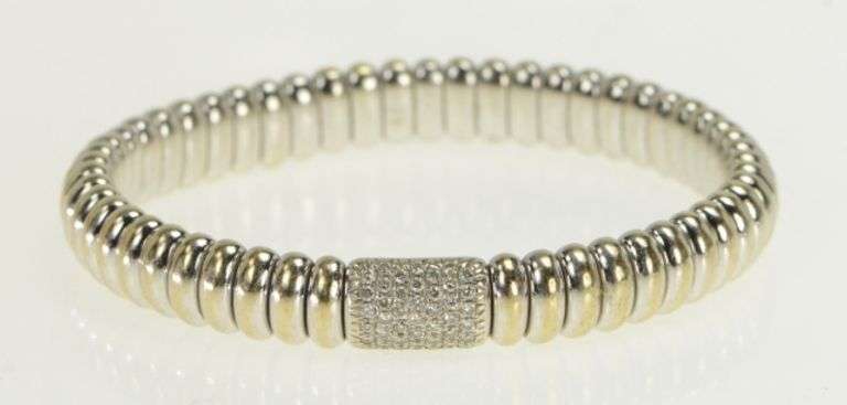 18K White Gold Pave Diamond 8mm Omega Chain Statement Bracelet