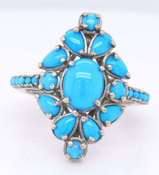 Vintage 925Sterling Silver Turquoise Cluster Ring