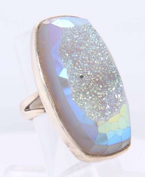 Vintage 925 Sterling Silver Druzy Ring