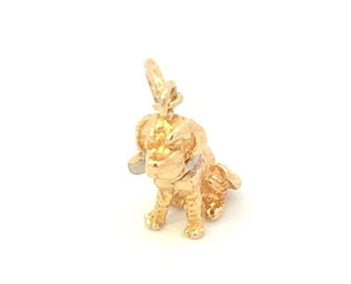14K Yellow Gold 3D Dog With Collar Tag Charm Pet Puppy Charm/Pendant