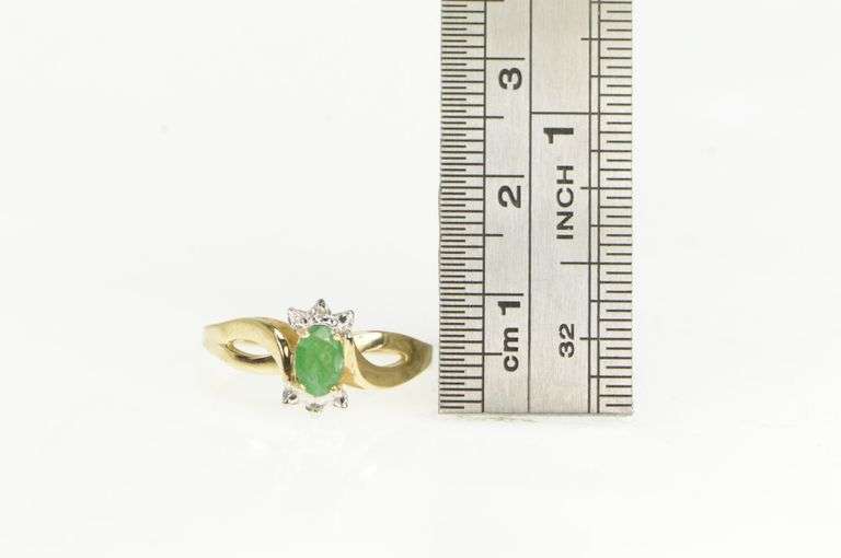 10K Yellow Gold Oval Emerald Diamond Accent Statement Ring