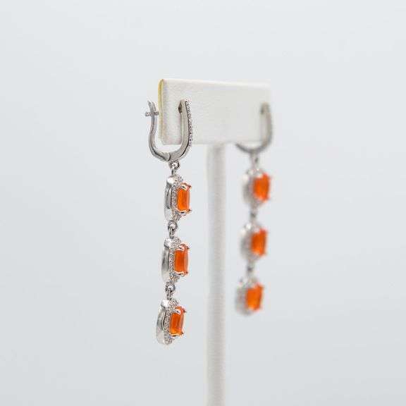 Stunning Natural Pair Fire Opal Earrings 12.5 Cttw