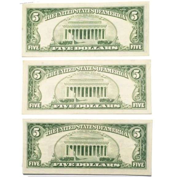 3 1963 $5 Red Seal Star US Notes