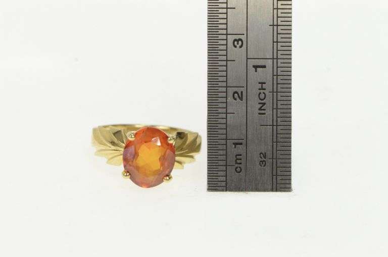 10K Yellow Gold Syn. Mexican Fire Opal Vintage Statement Ring