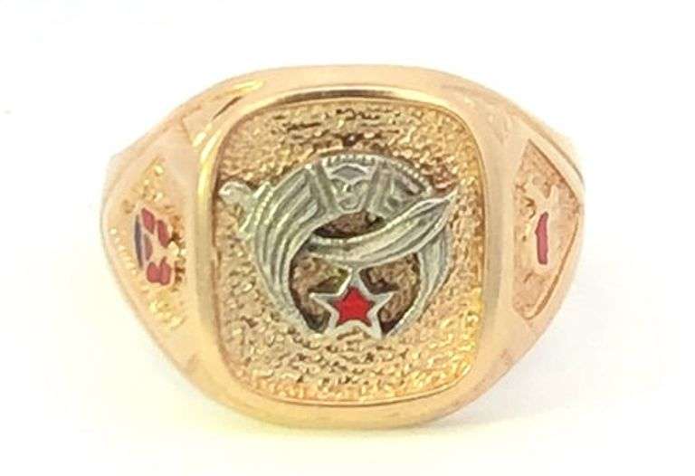 10K Yellow Gold Shriners Enamel Signet Vintage Men's Ring