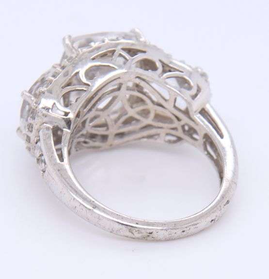 925 Sterling Silver Three Stone White Topaz Cushion Cut Ring