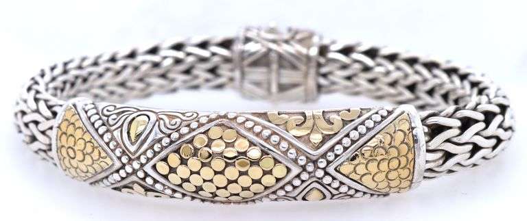 John Hardy Dot Wheat Two Tone Bangle Bracelet in 18K and Sterling