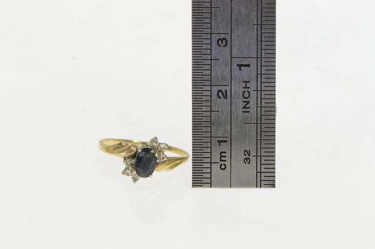 10K Yellow Gold Vintage Oval Sapphire Diamond Accent Bypass Ring