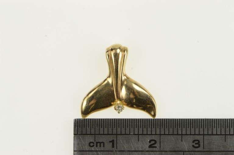 14K Yellow Gold Kabana Diamond Whale Fluke Tail Vintage Pendant