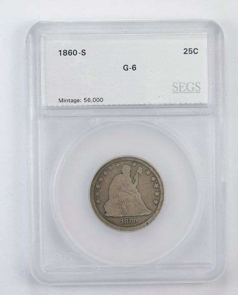 G6 1860-S Seated Liberty Quarter - Graded by SEGS