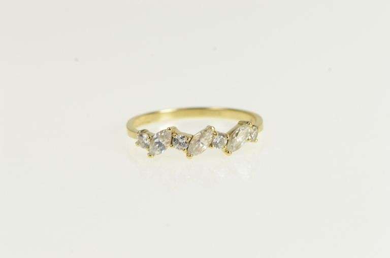 14K Yellow Gold Marquise & Round CZ Stackable Band Ring