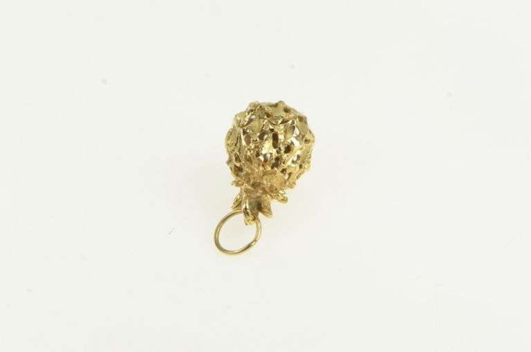 14K Yellow Gold 3D Diamond Cut Pineapple Tropical Fruit Charm/Pendant