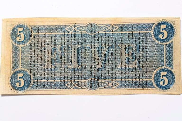 $5 Feb 17 1864 Series Unc CSA Note With a Prayer Reverse