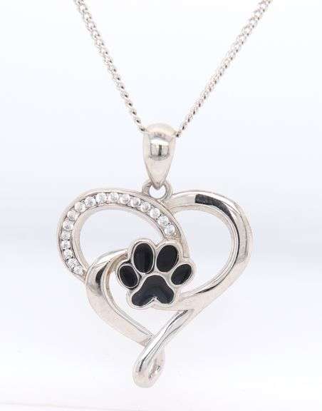Sterling Silver Paw Heart Necklace