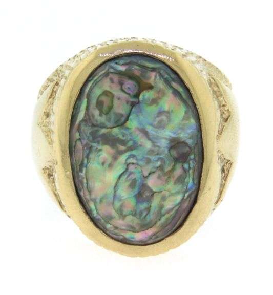 Fantastic Yellow Gold Abalone Men's Ring