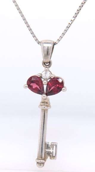 925 Sterling Silver Cubic Zirconia Key Pendant on Italian Chain Necklace