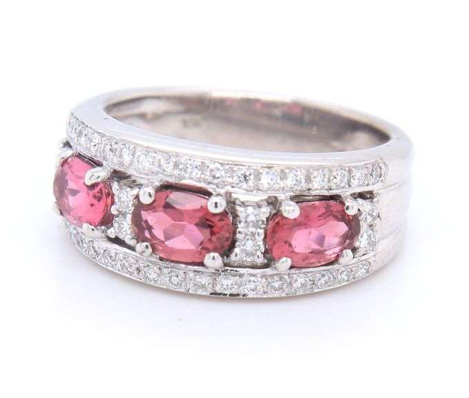 Divine 18kt White Gold Pink Sapphire and Diamond Three Stone Band