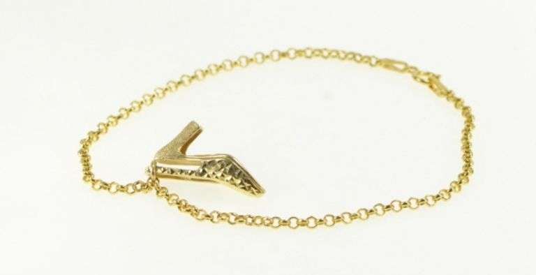14K Yellow Gold High Heel Shoe Pump Fashion Charm Chain Bracelet