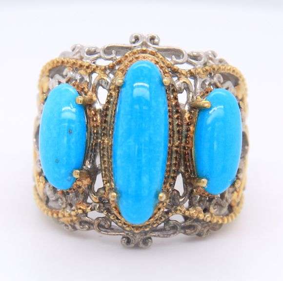 Vintage 25 Sterling Silver 3 Stone Turquoise Ring