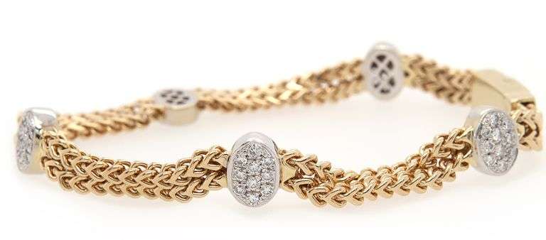 Italian 0.75ctw Pave Diamond Two Tone Station Bracelet in 14K