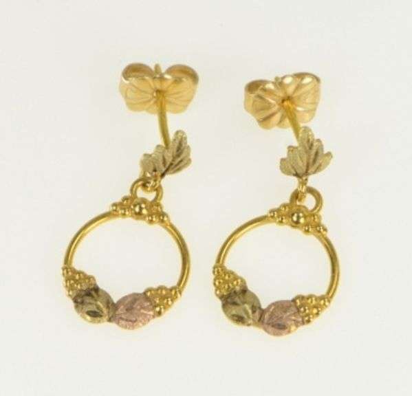 14K Yellow Gold Black Hills Leaf Vintage Dangle Statement Earrings