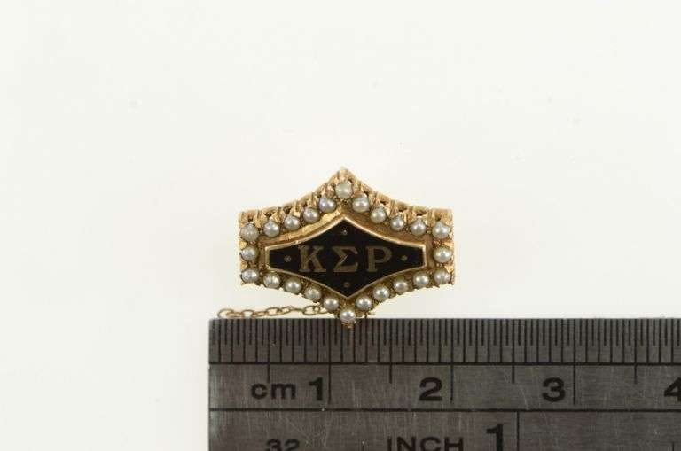 10K Yellow Gold Kappa Epsilon Rho Seed Pearl Lapel Frat. Pin/Brooch