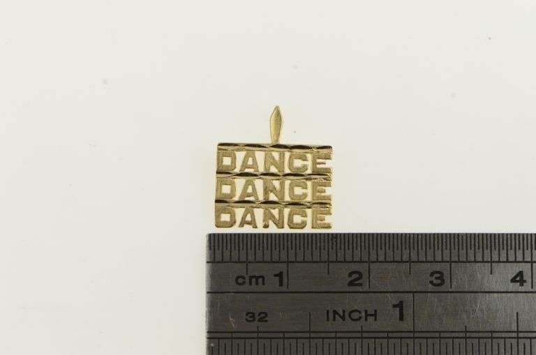 14K Yellow Gold Dance Dance Dance Word Cut Out Squared Charm/Pendant