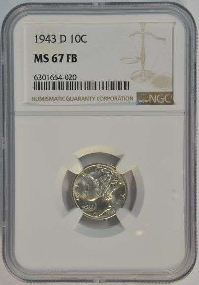 Amazing super Gem BU 1943-D Mercury Dime. NGC MS67 FB
