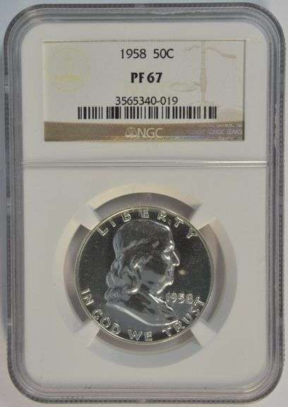 NGC PF67 graded 1958 Franklin Half Dollar. Superb
