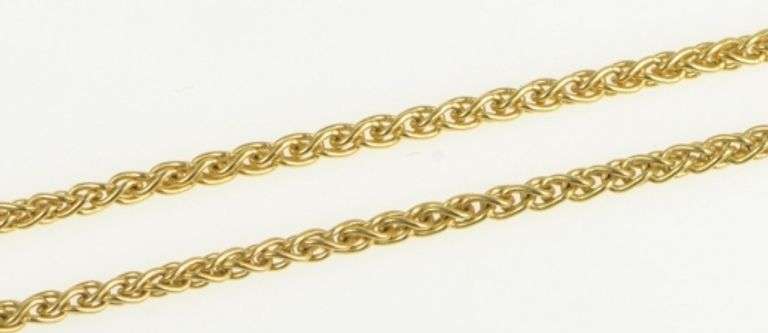 18K Yellow Gold 1.7mm Wheat Link Palma Woven Chain Necklace