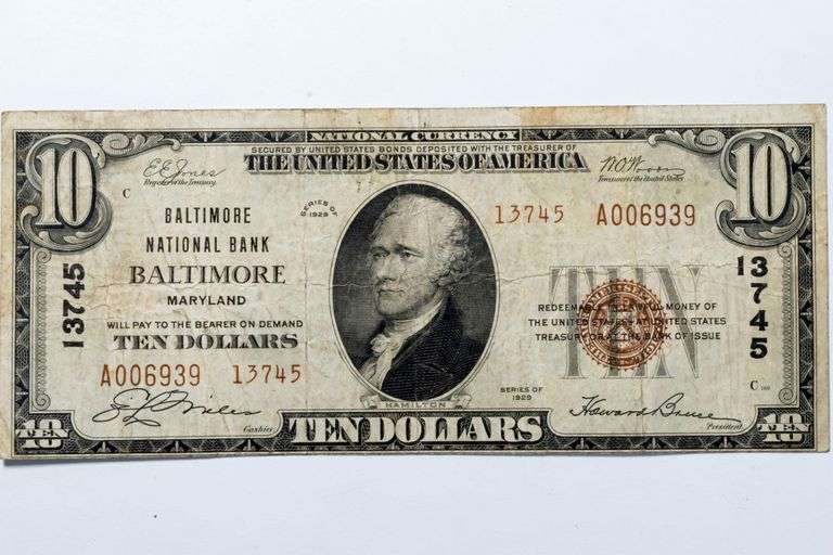 1929 Baltimore $10 National Currency Note