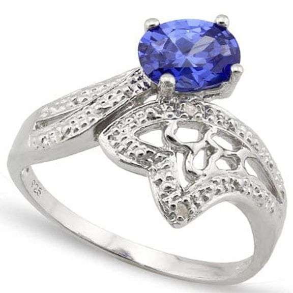 2/3 CT GENUINE TANZANITE & & DIAMOND 925 STERLING SILVER RING