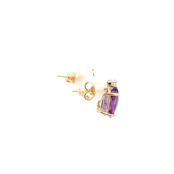 14K Yellow Gold Oval Amethyst Diamond Accent Vintage Stud Earrings