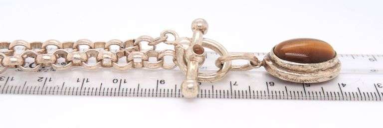 925 Sterling Silver Tiger Eyer Toggle Necklace