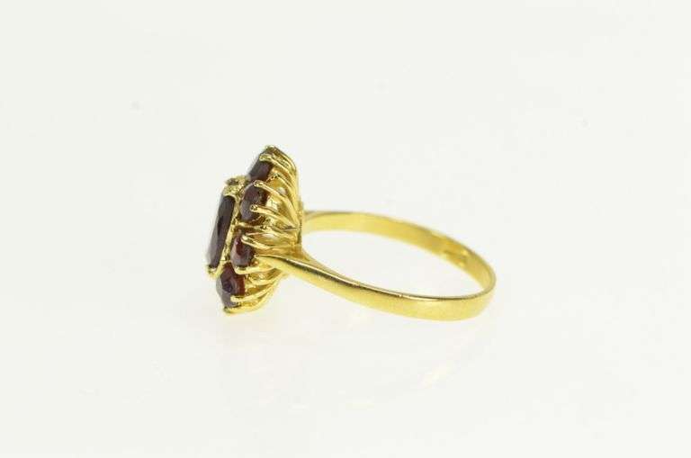 18K Yellow Gold Oval Garnet Halo Vintage Cocktail Statement Ring
